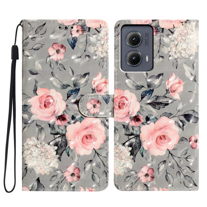 For Motorola Edge 2024 3D Pattern Leather Phone Case(Gray Base Flower) - Motorola Cases by PMC Jewellery | Online Shopping South Africa | PMC Jewellery | Buy Now Pay Later Mobicred