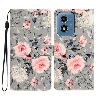 For Motorola Moto G Play 2024 3D Pattern Leather Phone Case(Gray Base Flower) - Motorola Cases by PMC Jewellery | Online Shopping South Africa | PMC Jewellery | Buy Now Pay Later Mobicred