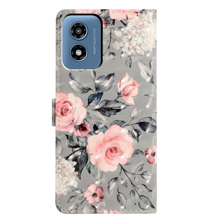 For Motorola Moto G Play 2024 3D Pattern Leather Phone Case(Gray Base Flower) - Motorola Cases by PMC Jewellery | Online Shopping South Africa | PMC Jewellery | Buy Now Pay Later Mobicred