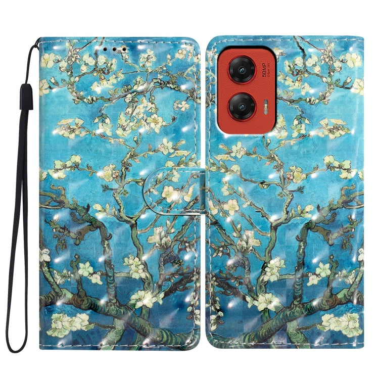 For Motorola Moto G Stylus 5G 2024 3D Pattern Leather Phone Case(Blue Base Apricot Flower) - Motorola Cases by PMC Jewellery | Online Shopping South Africa | PMC Jewellery | Buy Now Pay Later Mobicred