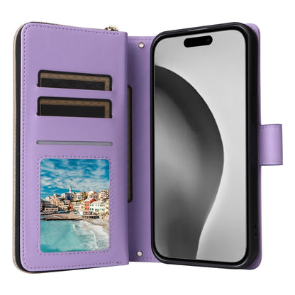 For iPhone 16 Pro Max Crossbody Rhombic Zipper Tower Buckle Leather Phone Case with Lanyard(Purple) - iPhone 16 Pro Max Cases by PMC Jewellery | Online Shopping South Africa | PMC Jewellery | Buy Now Pay Later Mobicred