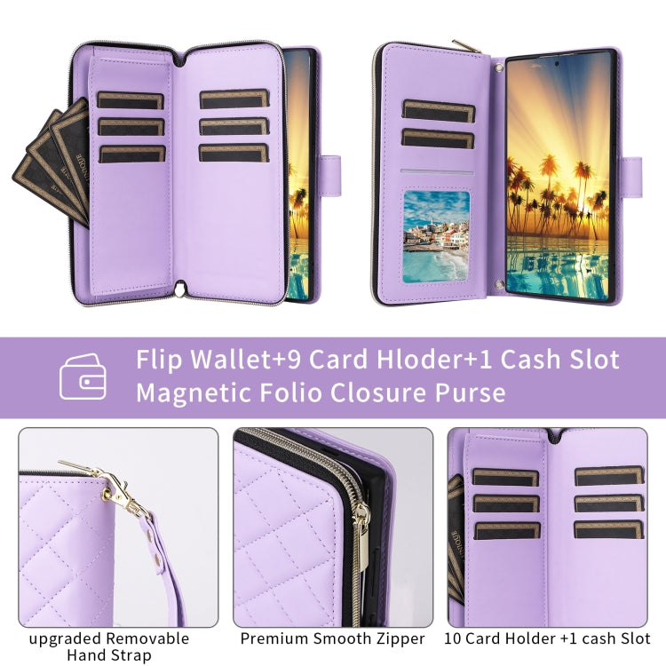 For Samsung Galaxy S24 5G Crossbody Rhombic Zipper Tower Buckle Leather Phone Case with Lanyard(Purple) - Galaxy S24 5G Cases by PMC Jewellery | Online Shopping South Africa | PMC Jewellery | Buy Now Pay Later Mobicred