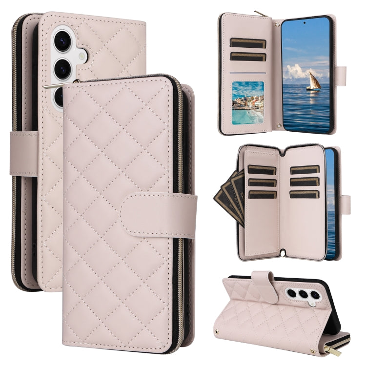 For Samsung Galaxy S24 5G Crossbody Rhombic Zipper Tower Buckle Leather Phone Case with Lanyard(Beige) - Galaxy S24 5G Cases by PMC Jewellery | Online Shopping South Africa | PMC Jewellery | Buy Now Pay Later Mobicred