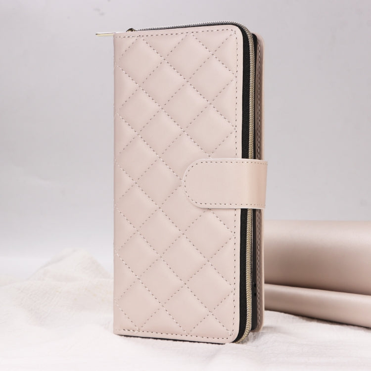 For Samsung Galaxy S24 5G Crossbody Rhombic Zipper Tower Buckle Leather Phone Case with Lanyard(Beige) - Galaxy S24 5G Cases by PMC Jewellery | Online Shopping South Africa | PMC Jewellery | Buy Now Pay Later Mobicred