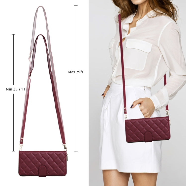 For Samsung Galaxy S24 5G Crossbody Rhombic Zipper Tower Buckle Leather Phone Case with Lanyard(Wine Red) - Galaxy S24 5G Cases by PMC Jewellery | Online Shopping South Africa | PMC Jewellery | Buy Now Pay Later Mobicred