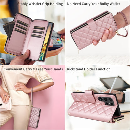 For Samsung Galaxy S24 5G Crossbody Rhombic Zipper Tower Buckle Leather Phone Case with Lanyard(Rose Gold) - Galaxy S24 5G Cases by PMC Jewellery | Online Shopping South Africa | PMC Jewellery | Buy Now Pay Later Mobicred