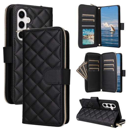 For Samsung Galaxy S24 5G Crossbody Rhombic Zipper Tower Buckle Leather Phone Case with Lanyard(Black) - Galaxy S24 5G Cases by PMC Jewellery | Online Shopping South Africa | PMC Jewellery | Buy Now Pay Later Mobicred