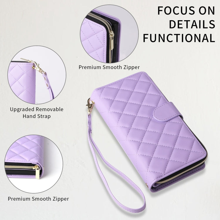 For Samsung Galaxy S24+ 5G Crossbody Rhombic Zipper Tower Buckle Leather Phone Case with Lanyard(Purple) - Galaxy S24+ 5G Cases by PMC Jewellery | Online Shopping South Africa | PMC Jewellery | Buy Now Pay Later Mobicred