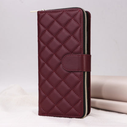 For Samsung Galaxy S24 Ultra 5G Crossbody Rhombic Zipper Tower Buckle Leather Phone Case with Lanyard(Wine Red) - Galaxy S24 Ultra 5G Cases by PMC Jewellery | Online Shopping South Africa | PMC Jewellery | Buy Now Pay Later Mobicred