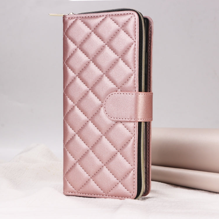 For Samsung Galaxy S24 Ultra 5G Crossbody Rhombic Zipper Tower Buckle Leather Phone Case with Lanyard(Rose Gold) - Galaxy S24 Ultra 5G Cases by PMC Jewellery | Online Shopping South Africa | PMC Jewellery | Buy Now Pay Later Mobicred