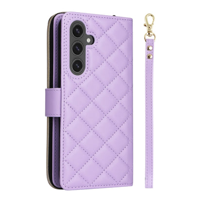 For Samsung Galaxy S24 FE 5G Crossbody Rhombic Zipper Tower Buckle Leather Phone Case with Lanyard(Purple) - Galaxy S24 FE 5G Cases by PMC Jewellery | Online Shopping South Africa | PMC Jewellery | Buy Now Pay Later Mobicred