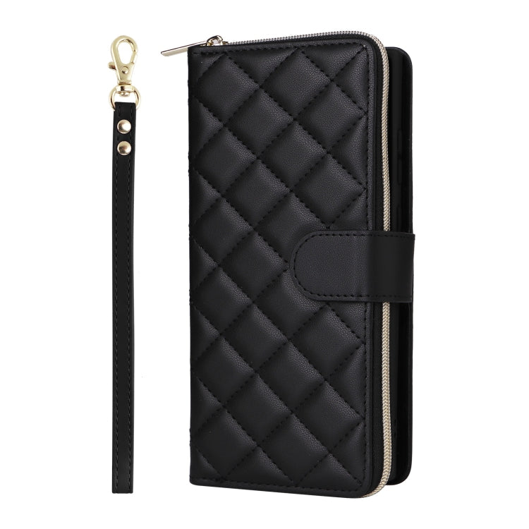 For Samsung Galaxy S25 Ultra 5G Crossbody Rhombic Zipper Tower Buckle Leather Phone Case with Lanyard(Black) - Galaxy S25 Ultra 5G Cases by PMC Jewellery | Online Shopping South Africa | PMC Jewellery | Buy Now Pay Later Mobicred