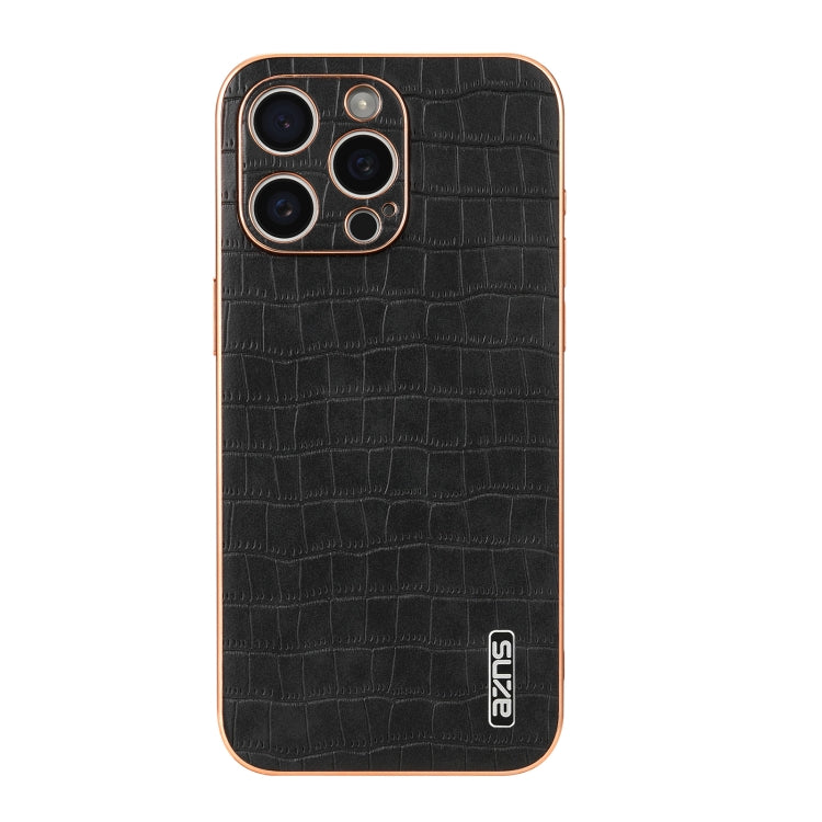 For iPhone 16 Pro Max AZNS Electroplated Frame Crocodile Texture Full Coverage Phone Case(Black) - iPhone 16 Pro Max Cases by AZNS | Online Shopping South Africa | PMC Jewellery | Buy Now Pay Later Mobicred