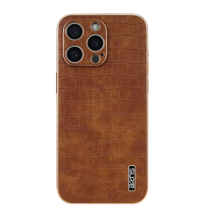 For iPhone 16 Pro Max AZNS Electroplated Frame Crocodile Texture Full Coverage Phone Case(Brown) - iPhone 16 Pro Max Cases by AZNS | Online Shopping South Africa | PMC Jewellery | Buy Now Pay Later Mobicred