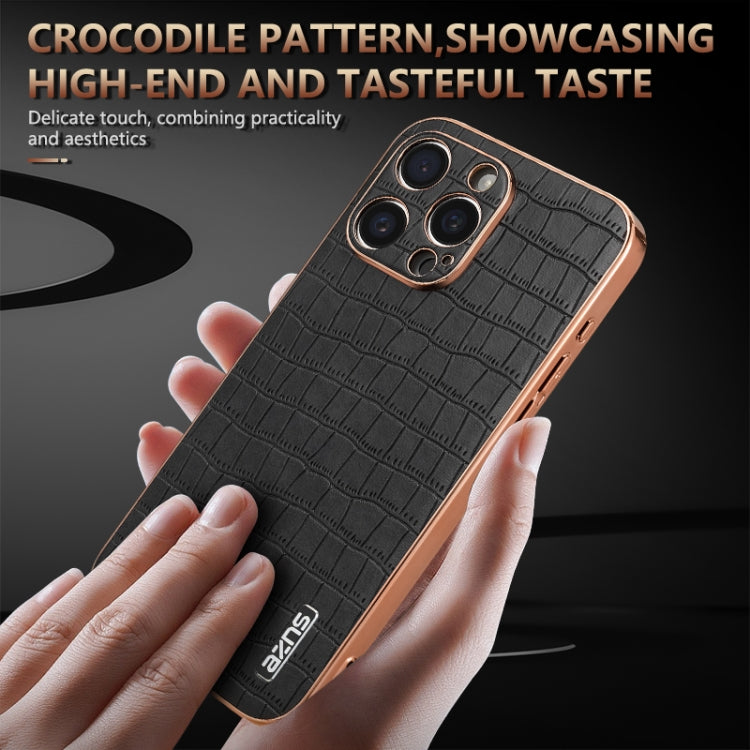 For iPhone 16 Pro Max AZNS Electroplated Frame Crocodile Texture Full Coverage Phone Case(Brown) - iPhone 16 Pro Max Cases by AZNS | Online Shopping South Africa | PMC Jewellery | Buy Now Pay Later Mobicred