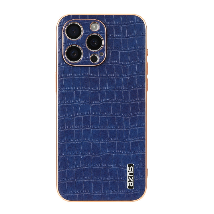 For iPhone 16 Pro Max AZNS Electroplated Frame Crocodile Texture Full Coverage Phone Case(Blue) - iPhone 16 Pro Max Cases by AZNS | Online Shopping South Africa | PMC Jewellery | Buy Now Pay Later Mobicred