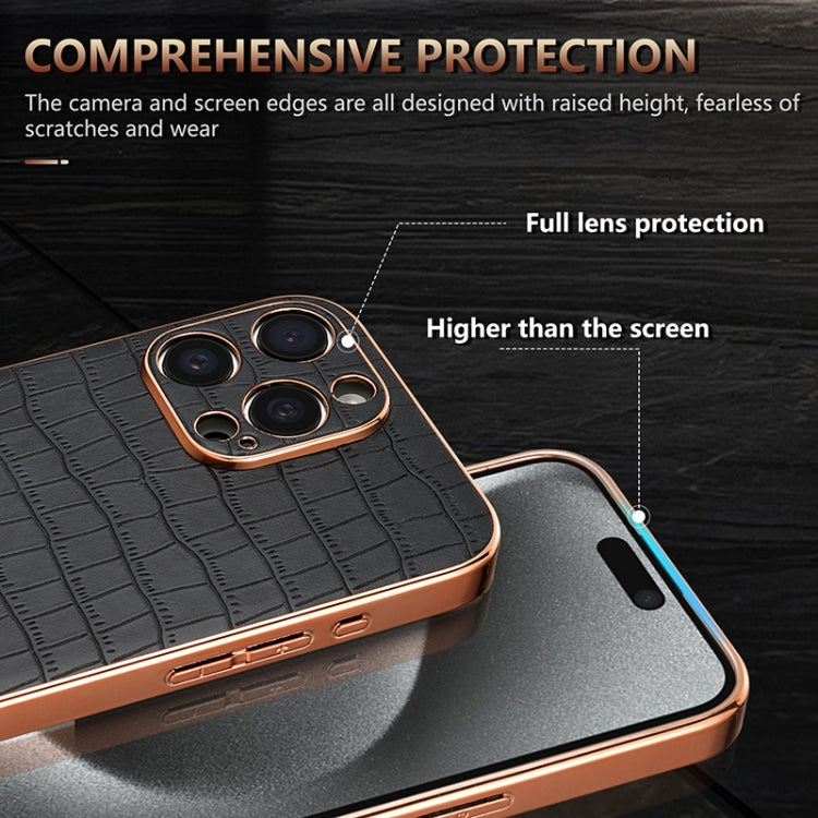For iPhone 16 Pro Max AZNS Electroplated Frame Crocodile Texture Full Coverage Phone Case(White) - free shipping - PMC Jewellery - Order now!