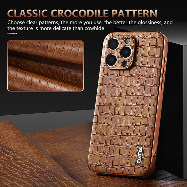 For iPhone 16 Pro AZNS Electroplated Frame Crocodile Texture Full Coverage Phone Case(Green) - free shipping - PMC Jewellery - Order now!