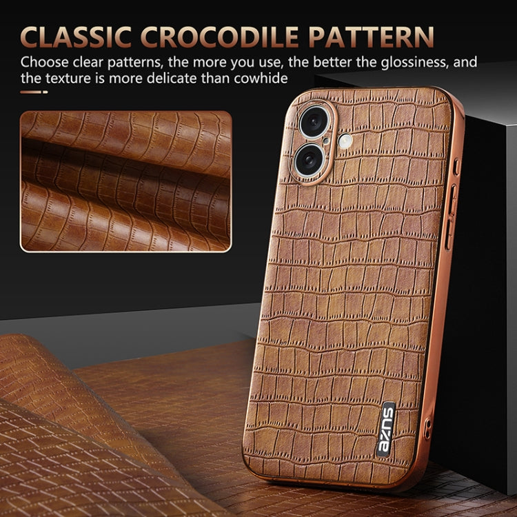 For iPhone 16 Plus AZNS Electroplated Frame Crocodile Texture Full Coverage Phone Case(Brown) - iPhone 16 Plus Cases by AZNS | Online Shopping South Africa | PMC Jewellery | Buy Now Pay Later Mobicred