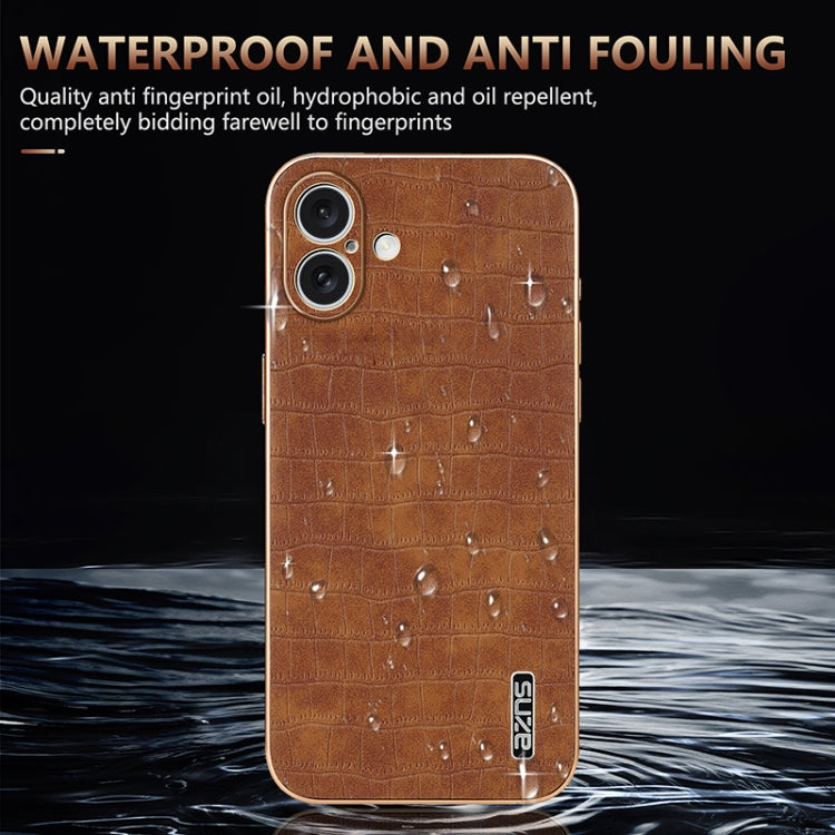 For iPhone 16 Plus AZNS Electroplated Frame Crocodile Texture Full Coverage Phone Case(Brown) - iPhone 16 Plus Cases by AZNS | Online Shopping South Africa | PMC Jewellery | Buy Now Pay Later Mobicred