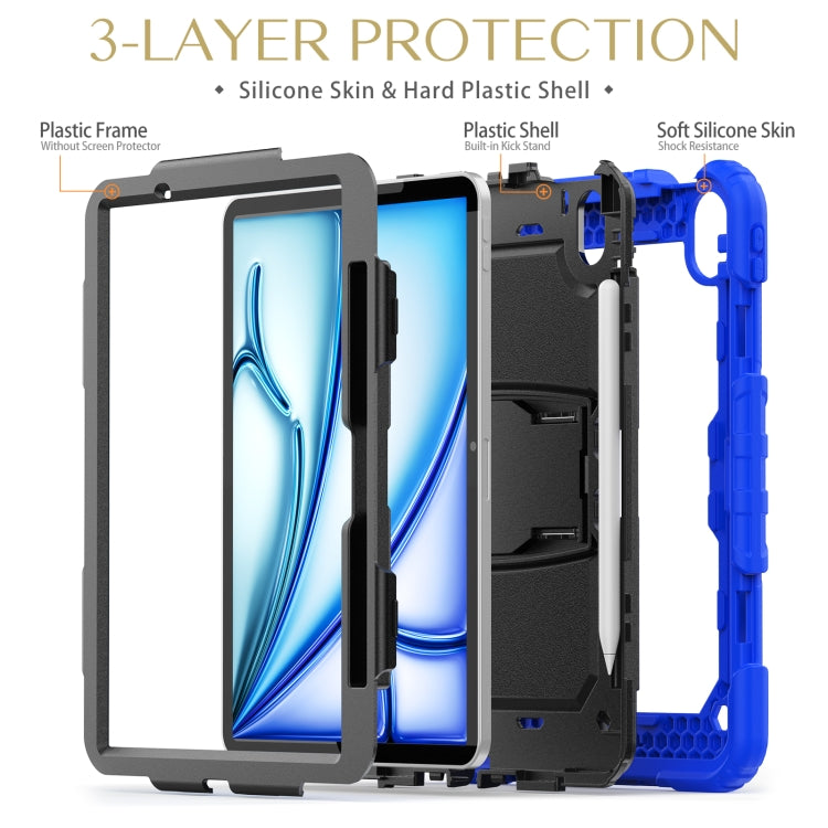 For iPad Air 11 2025 / 2024 Silicone Hydric PC Tablet Case with Shoulder Strap & Holder(Blue) - iPad Air 11 2025 / 2024 Cases by PMC Jewellery | Online Shopping South Africa | PMC Jewellery | Buy Now Pay Later Mobicred