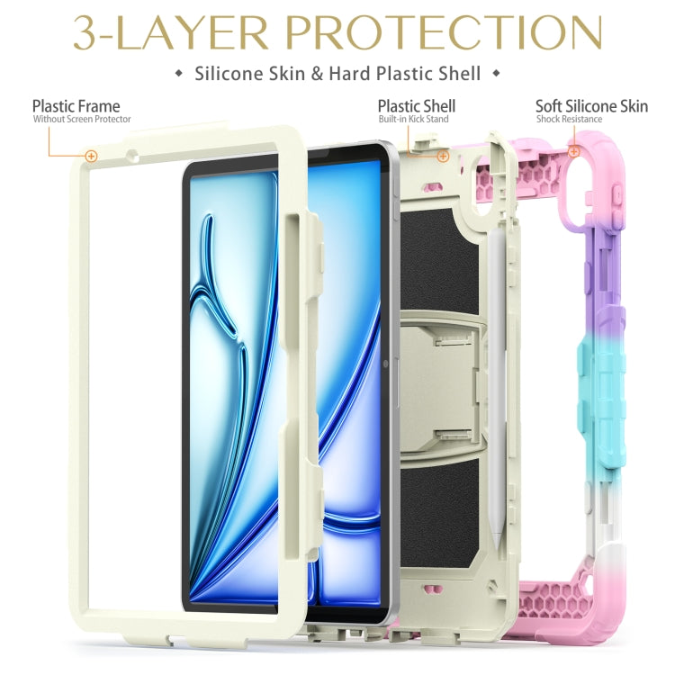 For iPad Air 11 2025 / 2024 Silicone Hydric PC Tablet Case with Shoulder Strap & Holder(Camouflage Pink) - free shipping - PMC TechLife - Order now!