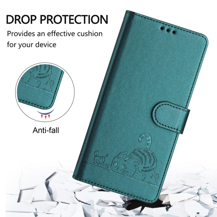 For Blackview A52 Cat Rat Embossed Pattern RFID Leather Phone Case with Lanyard(Peacock Green) - More Brand by PMC Jewellery | Online Shopping South Africa | PMC Jewellery | Buy Now Pay Later Mobicred