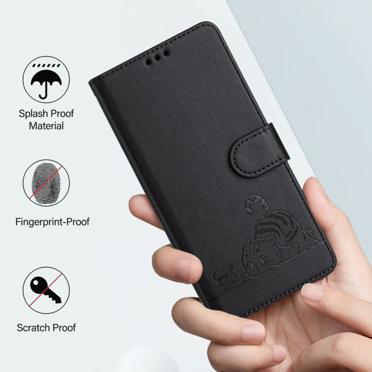 For Blackview A53 Cat Rat Embossed Pattern RFID Leather Phone Case with Lanyard(Black) - More Brand by PMC TechLife | Online Shopping South Africa | PMC TechLife | Buy Now Pay Later Mobicred