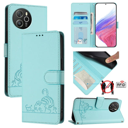 For Blackview Shark 8 Cat Rat Embossed Pattern RFID Leather Phone Case with Lanyard(Mint Green) - More Brand by PMC Jewellery | Online Shopping South Africa | PMC Jewellery | Buy Now Pay Later Mobicred