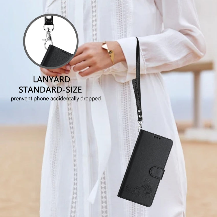 For Blackview Wave 6C Cat Rat Embossed Pattern RFID Leather Phone Case with Lanyard(Black) - More Brand by PMC TechLife | Online Shopping South Africa | PMC TechLife | Buy Now Pay Later Mobicred