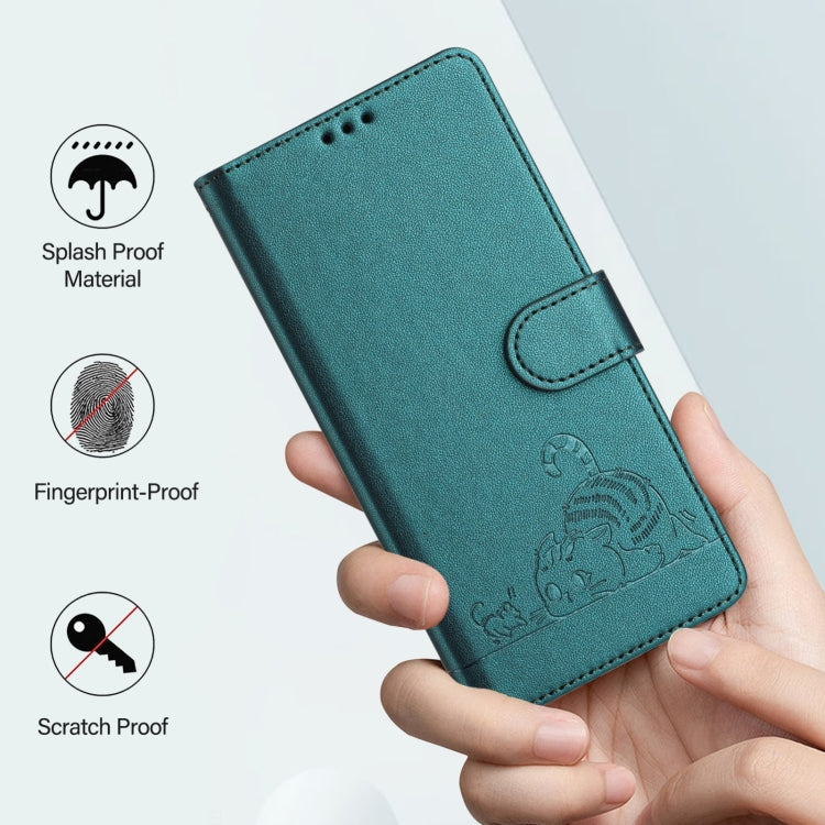 For Blackview Wave 6C Cat Rat Embossed Pattern RFID Leather Phone Case with Lanyard(Peacock Green) - More Brand by PMC Jewellery | Online Shopping South Africa | PMC Jewellery | Buy Now Pay Later Mobicred