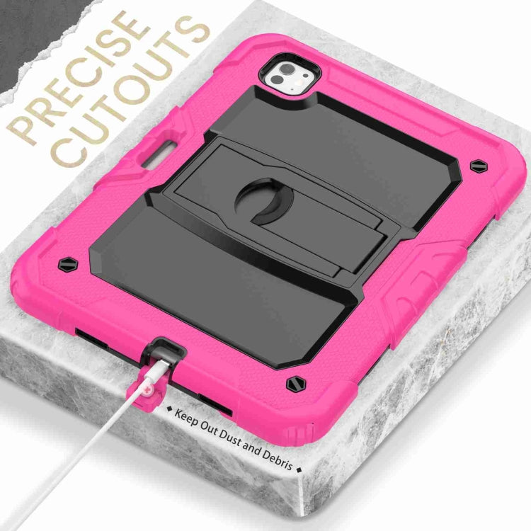 For iPad Pro 11 2024 Silicone Hydric PC Tablet Case with Shoulder Strap & Holder(Rose Red) - iPad Pro 11 2024 Cases by PMC TechLife | Online Shopping South Africa | PMC TechLife | Buy Now Pay Later Mobicred