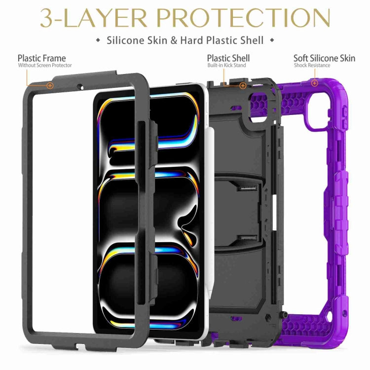 For iPad Pro 11 2024 Silicone Hydric PC Tablet Case with Shoulder Strap & Holder(Purple) - iPad Pro 11 2024 Cases by PMC TechLife | Online Shopping South Africa | PMC TechLife | Buy Now Pay Later Mobicred
