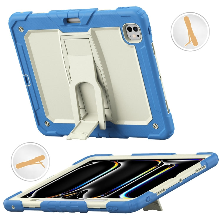 For iPad Pro 13 2024 Silicone Hydric PC Tablet Case with Shoulder Strap & Holder(Beige Cyan-blue) - iPad Pro 13 2024 Cases by PMC Jewellery | Online Shopping South Africa | PMC Jewellery | Buy Now Pay Later Mobicred