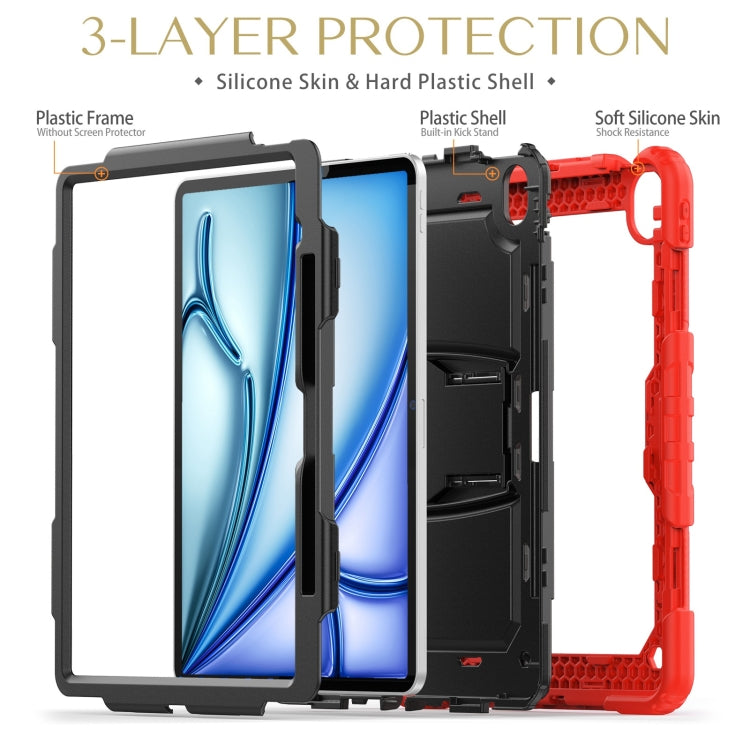 For iPad Air 13 2024 Silicone Hydric PC Tablet Case with Shoulder Strap & Holder(Red) - iPad Air 13 2024 Cases by PMC Jewellery | Online Shopping South Africa | PMC Jewellery | Buy Now Pay Later Mobicred