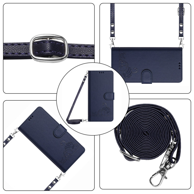 For Ulefone Note 14 Cat Rat Embossed Pattern RFID Leather Phone Case with Lanyard(Blue) - Ulefone Cases by PMC Jewellery | Online Shopping South Africa | PMC Jewellery | Buy Now Pay Later Mobicred