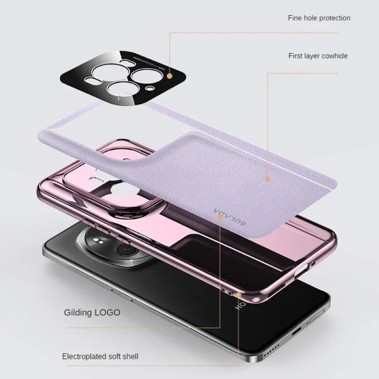 For Honor Magic6 SULADA Frameless Top Layer Cowhide Leather + PC Phone Case(Purple) - Honor Cases by SULADA | Online Shopping South Africa | PMC Jewellery | Buy Now Pay Later Mobicred