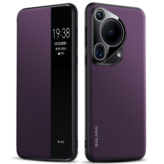 For Huawei Pura 70 Ultra SULADA Kevlar 600D Texture Smart Window Leather Phone Case(Purple) - Huawei Cases by SULADA | Online Shopping South Africa | PMC Jewellery | Buy Now Pay Later Mobicred