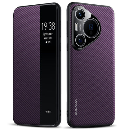 For Huawei Pura 70 Pro SULADA Kevlar 600D Texture Smart Window Leather Phone Case(Purple) - Huawei Cases by SULADA | Online Shopping South Africa | PMC Jewellery | Buy Now Pay Later Mobicred