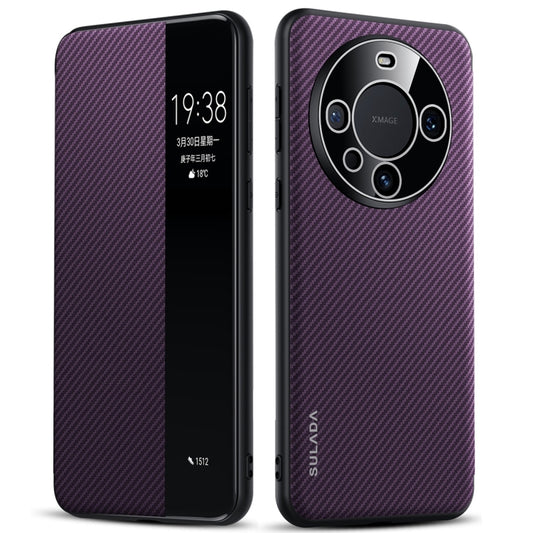 For Huawei Mate 60 Pro SULADA Kevlar 600D Texture Smart Window Leather Phone Case(Purple) - Huawei Cases by SULADA | Online Shopping South Africa | PMC Jewellery | Buy Now Pay Later Mobicred