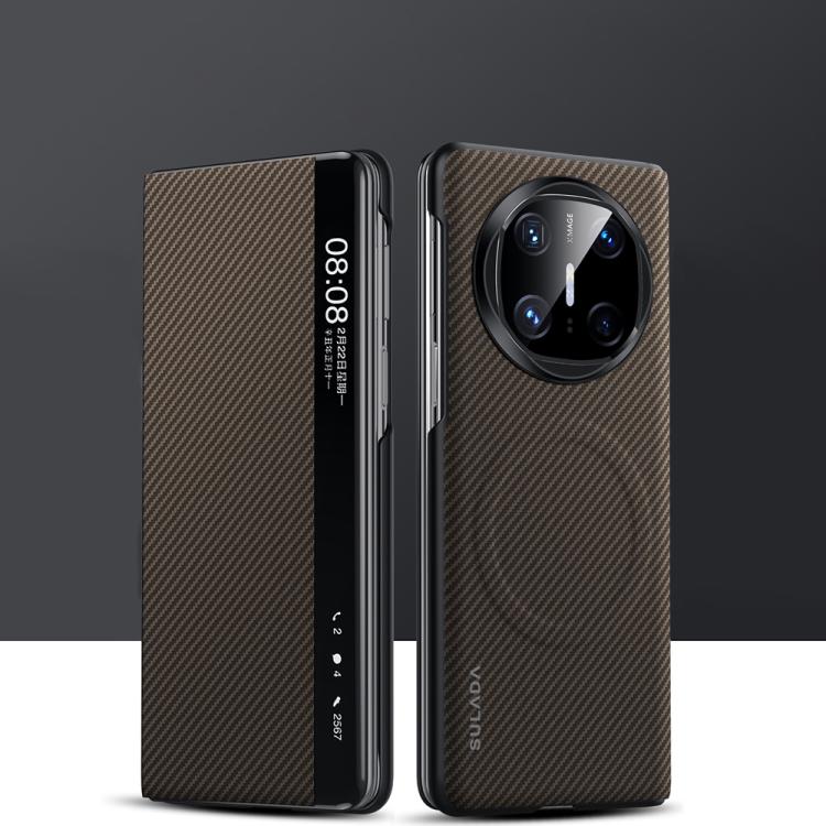 For Huawei Mate X6 SULADA Kevlar 600D Texture Smart Window Leather Phone Case(Brown) - Huawei Cases by SULADA | Online Shopping South Africa | PMC TechLife | Buy Now Pay Later Mobicred