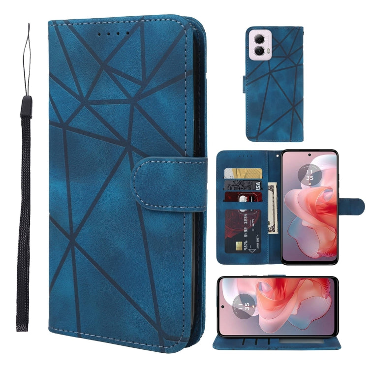 For Motorola Moto G Power 5G 2024 Skin Feel Geometric Lines Leather Phone Case(Blue) - Motorola Cases by PMC Jewellery | Online Shopping South Africa | PMC Jewellery | Buy Now Pay Later Mobicred