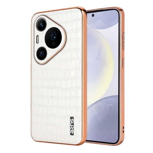 For Huawei Pura 70 Pro / 70 Pro+ AZNS Electroplated Frame Crocodile Texture Full Coverage Phone Case(White) - Huawei Cases by AZNS | Online Shopping South Africa | PMC Jewellery | Buy Now Pay Later Mobicred