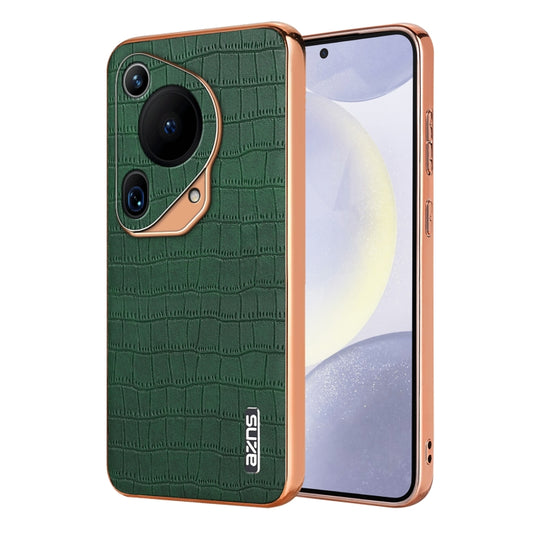 For Huawei Pura 70 Ultra AZNS Electroplated Frame Crocodile Texture Full Coverage Phone Case(Green) - Huawei Cases by AZNS | Online Shopping South Africa | PMC Jewellery | Buy Now Pay Later Mobicred