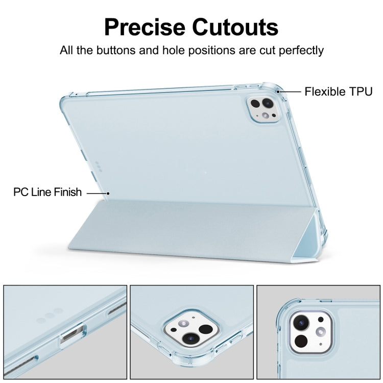 For iPad Pro 11 2024 Tri-fold Holder TPU Cover Frosted Leather Smart Tablet Case withh Pen Slot(Sky Blue) - iPad Pro 11 2024 Cases by PMC Jewellery | Online Shopping South Africa | PMC Jewellery | Buy Now Pay Later Mobicred