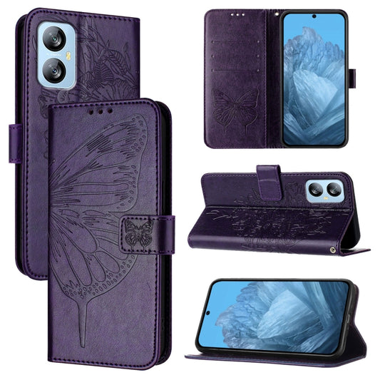 For Blackview A52 Embossed Butterfly Leather Phone Case(Dark Purple) - More Brand by PMC Jewellery | Online Shopping South Africa | PMC Jewellery | Buy Now Pay Later Mobicred