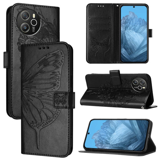 For Blackview Shark 8 Embossed Butterfly Leather Phone Case(Black) - More Brand by PMC Jewellery | Online Shopping South Africa | PMC Jewellery | Buy Now Pay Later Mobicred