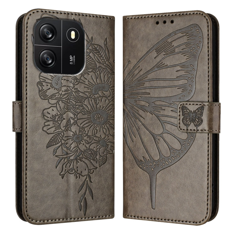 For Blackview Wave 6C Embossed Butterfly Leather Phone Case(Grey) - More Brand by PMC TechLife | Online Shopping South Africa | PMC TechLife | Buy Now Pay Later Mobicred