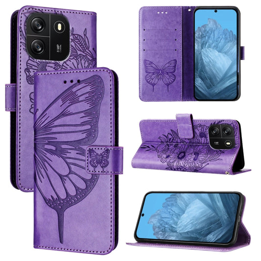 For Blackview Wave 6C Embossed Butterfly Leather Phone Case(Purple) - More Brand by PMC Jewellery | Online Shopping South Africa | PMC Jewellery | Buy Now Pay Later Mobicred