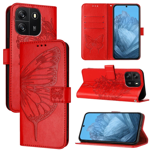 For Blackview Wave 6C Embossed Butterfly Leather Phone Case(Red) - More Brand by PMC Jewellery | Online Shopping South Africa | PMC Jewellery | Buy Now Pay Later Mobicred